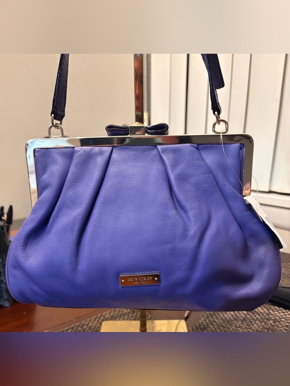 Kate Spade Rare Kisslock Purple Leather Frame Shoulder Bag